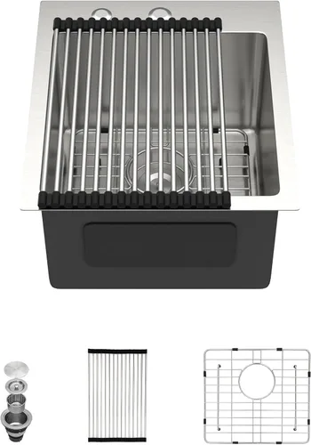 Vista 16 de Dcolora Fregadero de cocina empotrado de 25 pulgadas con grifo, fregadero pequeño de acero inoxidable de sobreponer, fregaderos de preparación
