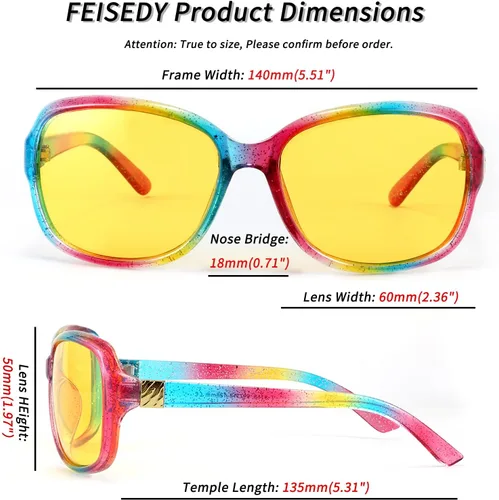 Vista 7 de FEISEDY Gafas de noche clásicas para mujer, antirreflejos, envolventes, amarillas, B2548