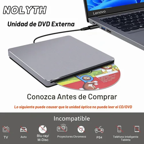Vista 7 de Unidad de CD externa para Mac: USB C reproductor de grabadora de DVD SuperDrive para portátil Windows Apple Plug & Play Copia de seguridad de datos