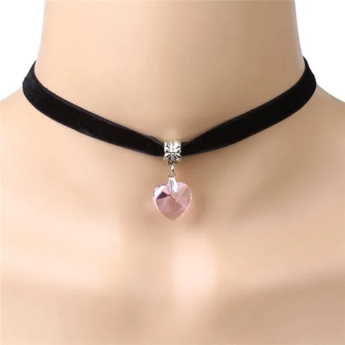 Vista 5 de LOYJOY - Collar con dije de corazón de diamantes de imitación cadena ajustable cadena de terciopelo para clavícula moda elegante gargantilla