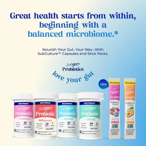 Vista 5 de Enzymedica SubCulture - Mezcla de bebidas probióticas en polvo para mujeres y hombres, probióticos para apoyo a la salud digestiva e intestinal, 50
