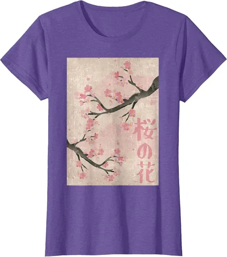 Vista 4 de Cherry Blossom Japanese Vintage Woodblock Japan Pink Sakura T-Shirt Asphalt Grey