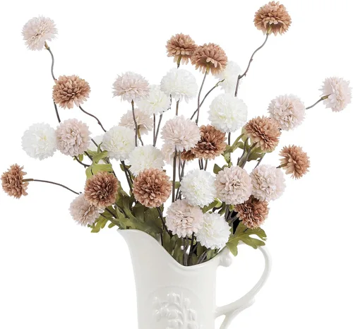 Vista 16 de DuHouse 6 piezas de flores artificiales de seda falsa pompón crisantemo, pequeña mini bola de crisantemo de seda con tallos para bodas DIY arreglos