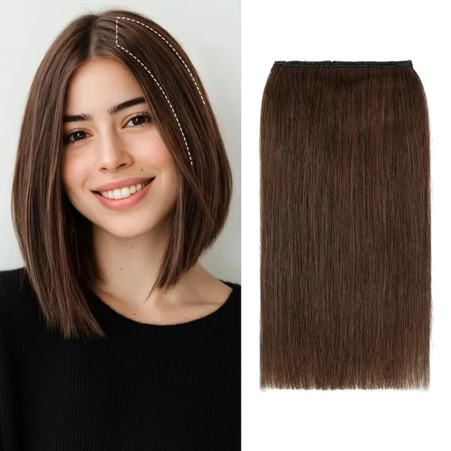 Vista 27 de S-noilite Extensiones de cabello corto con broches, 100% cabello humano real, 2 clips, extensiones con clip para mujeres con cabello delgado, añade