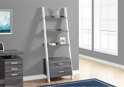 Vista 2 de Estantería – 69" H/GREY-WHITE Escalera con 2 cajón de almacenamiento
