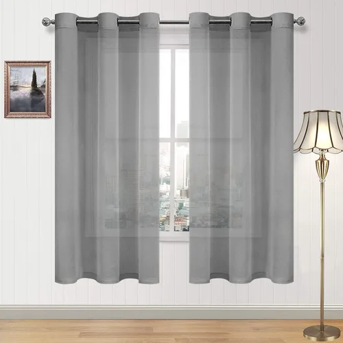 Vista 42 de DWCN Cortinas traslúcidas color verde frijol para sala de estar y dormitorio - Cortinas voile con aspecto de lino sintético con ojales en la parte