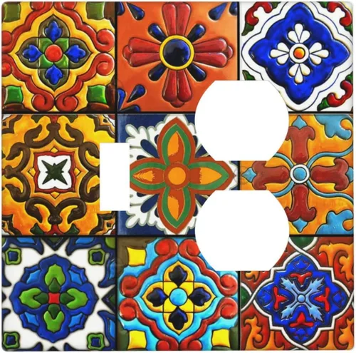 Vista 47 de Azulejos Negros Texturas Modernas Retro Marruecos 1 Gang Cubierta de Interruptor de Luz Sin Dispositivo Placa de Pared en Blanco Decorativa Placa