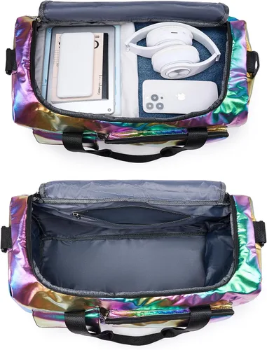 Vista 396 de Pequeña bolsa de gimnasio para mujer, bolsa de viaje con compartimento para zapatos