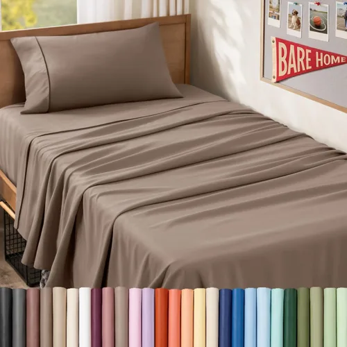 Vista 133 de Bare Home Juego de Sábanas Twin - Sábanas de Cama de Microfibra Ultra-Suave 1800 - Doble Cepillado - Bolsillos Profundos - Ajuste Fácil - Extra