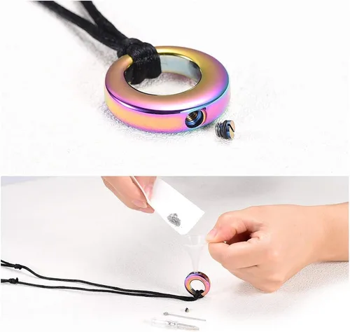 Vista 6 de Hearbeingt Collar de urna de cremación para cenizas para mujeres y hombres, colgante conmemorativo con cristal circular, Acero inoxidable, Acero