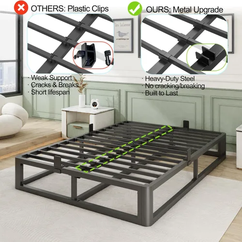 Vista 6 de Firpeesy - Base para cama King de metal de 10 pulgadas con patas de esquinas redondeadas y anti-doblado, listones de acero resistente de 3500 LBS