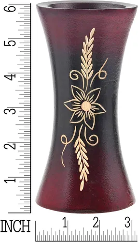 Vista 4 de AeraVida Jarrón de flores balinesas rojas de madera de mango negro y natural, juego de 2 floreros Jarrón de madera de árbol de mango Mesa