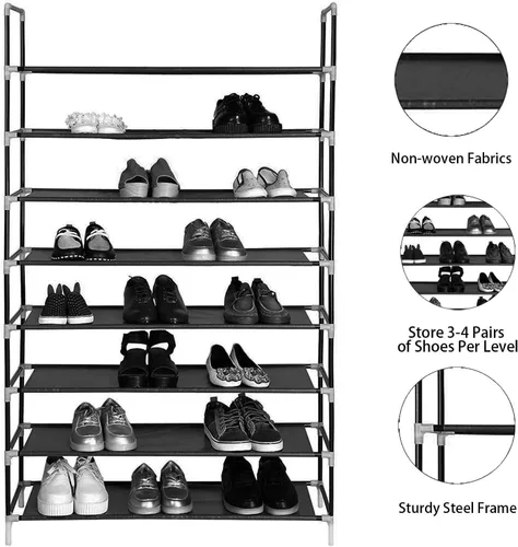 Vista 4 de Zapatero de 8 niveles organizador de zapatos de metal para 40 pares, armario estrecho para zapatos, torre alta para zapatos, estante de tela