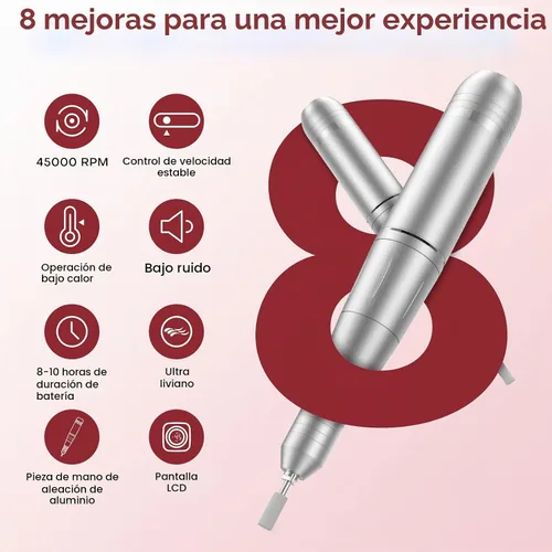 Vista 4 de Taladro de uñas eléctrico profesional: lima de uñas recargable con brocas para uñas de gel acrílicas, herramientas de forma de pulido profesional