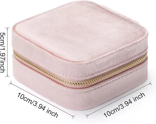 Vista 2 de Sightor Organizador de terciopelo para joyas, pequeño estuche de joyería con espejo portátil, estuche de almacenamiento de joyas para anillos