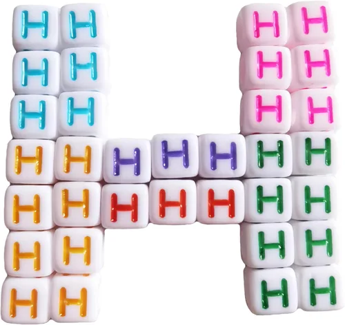 Vista 20 de Xeahung 200 cuentas de letras acrílicas cuadradas multicolor para hacer joyas, llaveros de bricolaje, collares, pulseras, decoraciones