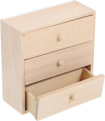 Vista 7 de Toyvian Mini gabinete de casa de muñecas, 1 12 escala, gabinete de almacenamiento en miniatura de madera con 3 cajones para casa de muñecas