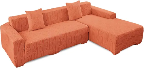 Vista 15 de MIFXIN Funda para sofá seccional, 2 piezas, elástica y elástica de 3 asientos en forma de L, protector de muebles con 4 fundas de almohada para sala