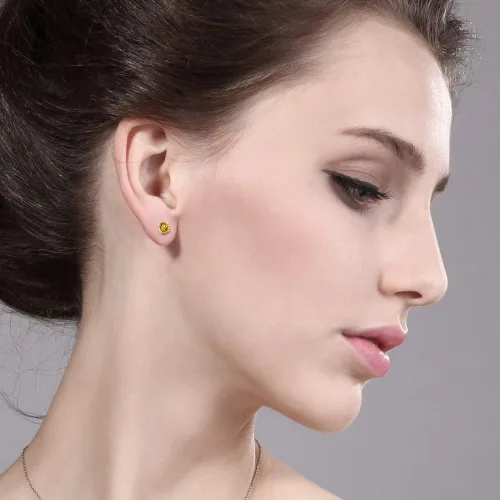 Vista 4 de Gem Stone King Juego de 2 aretes redondos de plata de ley 925 con peridoto verde y citrino amarillo, Gema Metal Piedra preciosa, Peridoto y citrino