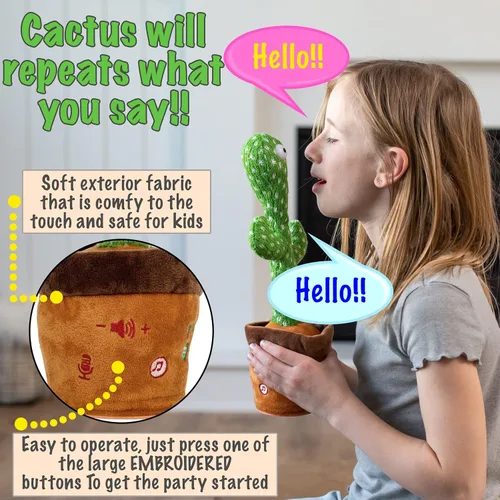 Vista 2 de Juguete de cactus bailarín que imita para bebé - Cactus parlante que imita y canta - 125 canciones, 35 rimas infantiles para niños pequeños