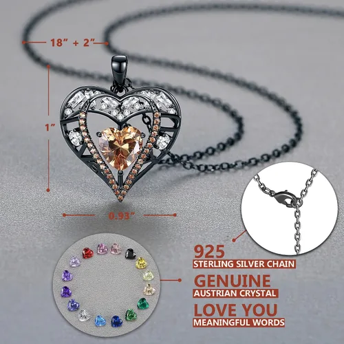 Vista 87 de Collar de cristal de 5 corazones, chapado en oro rosa de 18 quilates, colgante con cadena de plata de ley 925 de 18 + 2 pulgadas, joyería de piedra