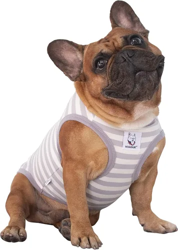 Vista 55 de iChoue - Camisetas de rayas de algodón 100% transpirable para Bulldog francés, chaleco de Halloween para perros medianos, camisetas Frenchie Pug