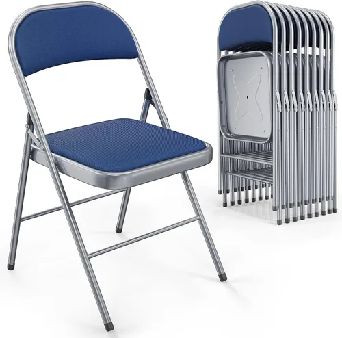 Vista 9 de VINGLI Paquete de 4 sillas plegables con asientos acolchados, marco de metal con asiento y respaldo de tela, capacidad de 350 libras, color negro