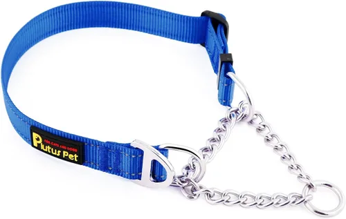 Vista 8 de Collar de perro Martingale de Plutus Pet con cadena de acero inoxidable y nylon reflectante, collar de entrenamiento ajustable sin tirón, para Beige