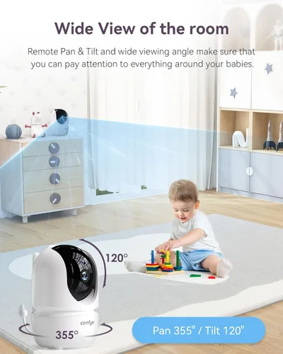 Vista 2 de Comfyer BM01 - Monitor de bebé con cámara complementaria, monitor de bebé de video, resolución FHD de 1080p, zoom panorámico remoto, conversación