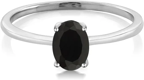 Vista 2 de Gem Stone King Anillo de compromiso solitario con piedra preciosa de oro blanco de 10 quilates, ovalado, 0.27 x 0.19 pulgadas, anillo de promesa