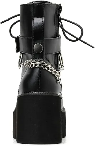Vista 3 de Parisuit Botines góticos de charol para mujer, con plataforma, tacón alto grueso, con cordones, botas de combate punk, botas cortas