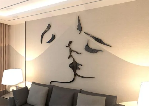 Vista 2 de Calcomanías de pared de acrílico 3D para pareja, románticas calcomanías de pared para dormitorio, sala de estar, decoración artística moderna