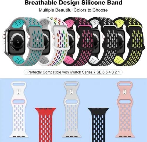 Vista 4 de Paquete de 5 correas de silicona deportivas compatibles con Apple Watch de 1.929 in 1.772 in 1.654 in 1.732 in 1.614 in 1.575 in 1.496 in, correa
