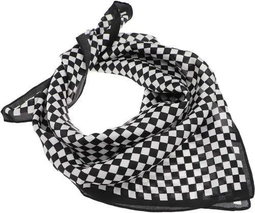 Vista 4 de Bandana de seda para rave, bufanda para el cuello, máscara facial para hombres y mujeres, tablero de ajedrez, negro, blanco, festival, ropa EDM