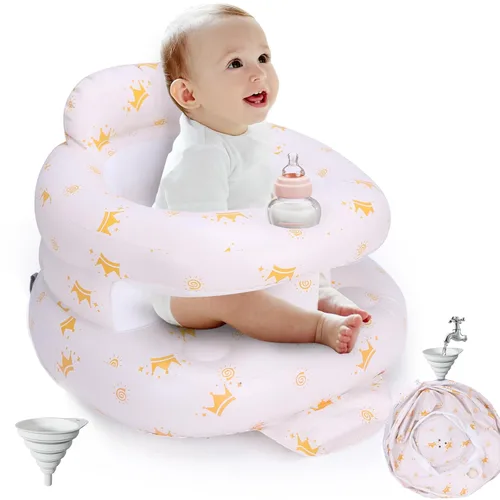 Vista 7 de Asiento de bebé inflable para bebés de 3 meses en adelante, asiento inflable de apoyo para bebé para sentarse, silla de bebé con bomba de aire