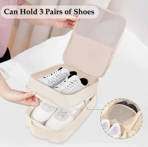 Vista 3 de Bolsa organizadora de zapatos de viaje, impermeable, con capacidad para 3 pares de zapatos, cubo de embalaje para maleta, viaje y uso diario, bolsa
