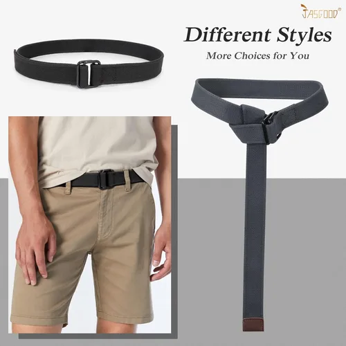 Vista 2 de JASGOOD Cinturones de tela de lona para hombres y mujeres, cinturones de tela con hebilla de doble anillo negro, paquete de 2