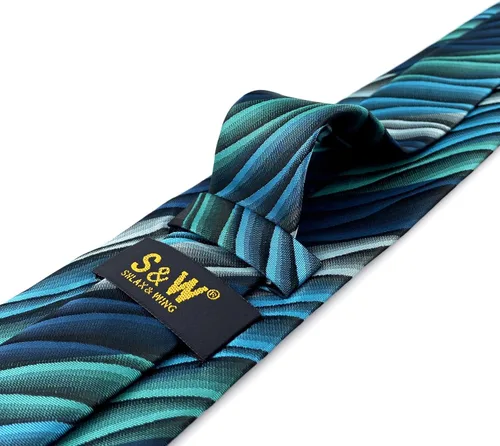 Vista 4 de S&W SHLAX&WING Corbatas para hombre con patrón geométrico ondulado verde azul para trajes