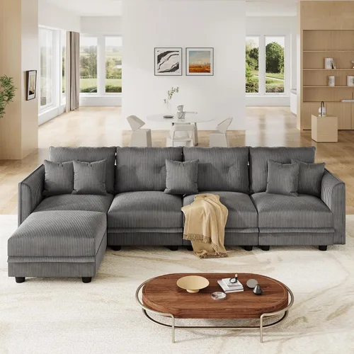 Vista 38 de LLappuil Sofá seccional modular con asientos de almacenamiento, sofá seccional convertible modular en forma de U de pana para sala de estar, sofá