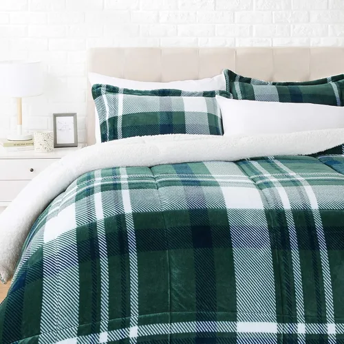 Vista 22 de Amazon Basics - Juego de ropa de cama de 3 piezas, Micromink Sherpa, ultrasuave, edredón cálido para todas las estaciones, tamaño Full/Queen, negro