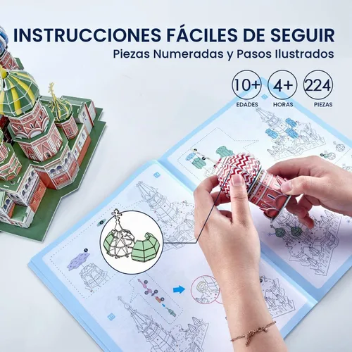 Vista 6 de CubicFun World's Great Architectures Figura de edificio, Led Catedral de San Basilio 224 piezas St. Rompecabezas 3D LED de la catedral de Basilio