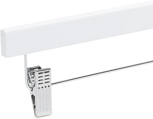 Vista 5 de Amazon Basics Perchas de madera duraderas para pantalones y faldas con clips, color blanco, paquete de 10
