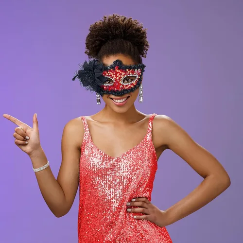 Vista 2 de Juego de máscaras para parejas, máscara de mujer con lentejuelas y flores, máscara veneciana para hombre para Mardi Gras, Halloween