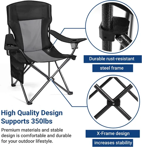 Vista 4 de AsterOutdoor - Silla plegable de campamento acolchada con portavasos grandes, organizador lateral y bolsillo trasero para exteriores, campamento
