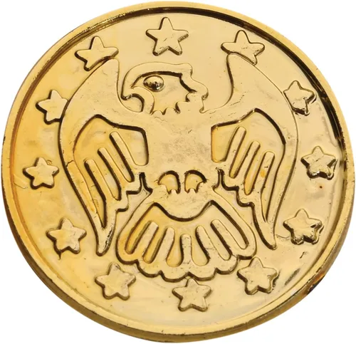 Vista 2 de Beistle 100 monedas de plástico dorado pirata en relieve, suministros temáticos occidentales, recuerdos de fiesta de casino, 1.5 pulgadas Embossed