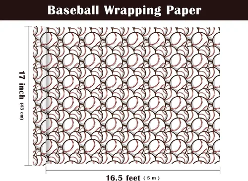 Vista 3 de WRAPAHOLIC Rollo de papel de regalo de béisbol - Rollo mini - 17 pulgadas x 9.8 pies - Papel de regalo deportivo clásico de béisbol, perfecto
