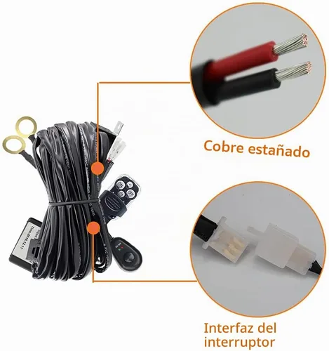 Vista 5 de Barra de luces LED de trabajo, kit de arnés de cableado remoto, 1 cable DC12V 40A, luces LED, interruptor de arnés de cableado remoto, relé de cable