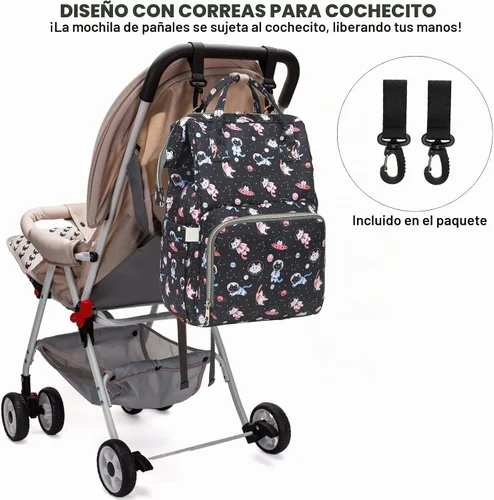Vista 5 de Mochila para pañales para bebé, mochila de gran capacidad, impermeable, para maternidad, viajes, con correas para cochecito, Gato, Classic