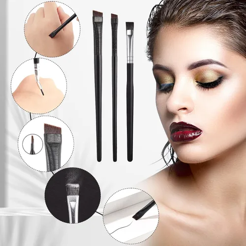 Vista 5 de Juego de 12 pinceles delineadores de ojos, línea de pincel de gel de maquillaje inclinado, pincel delineador de ojos fino y doblado, brocha