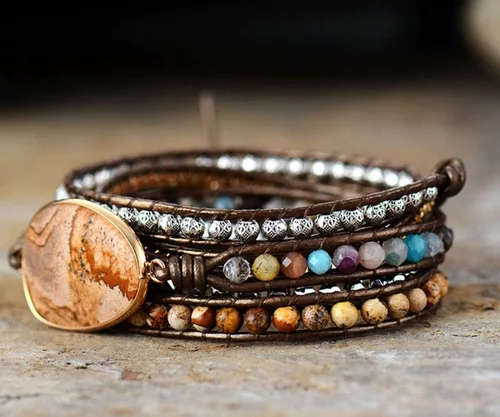Vista 94 de ZOSOJONA - Pulseras bohemias hechas a mano de piedra natural, que dan vuelta, con cuentas de cristal de turquesa